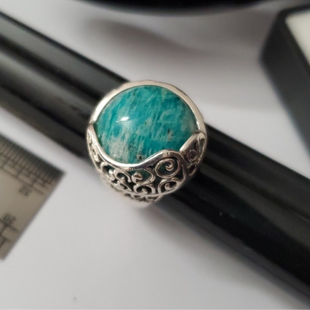 Sterling Silver 925 Artisan Ring with Mesmerizing Amazonite Gemstone